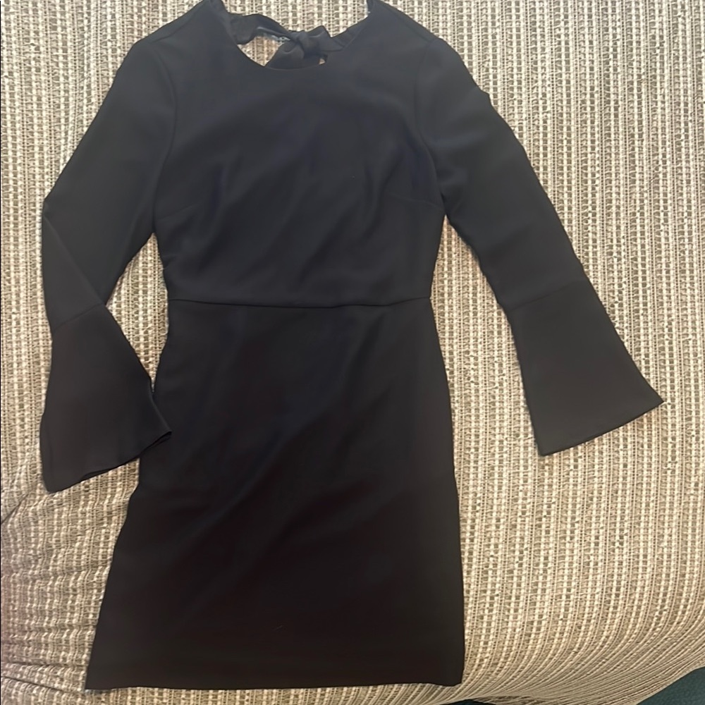 Black Sheath Dress with Bell Sleeves and Crew Neck